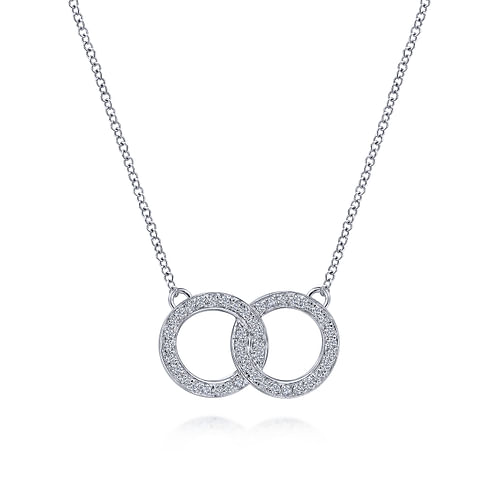 14K White Gold Interlocking Diamond Circle Pendant Necklace