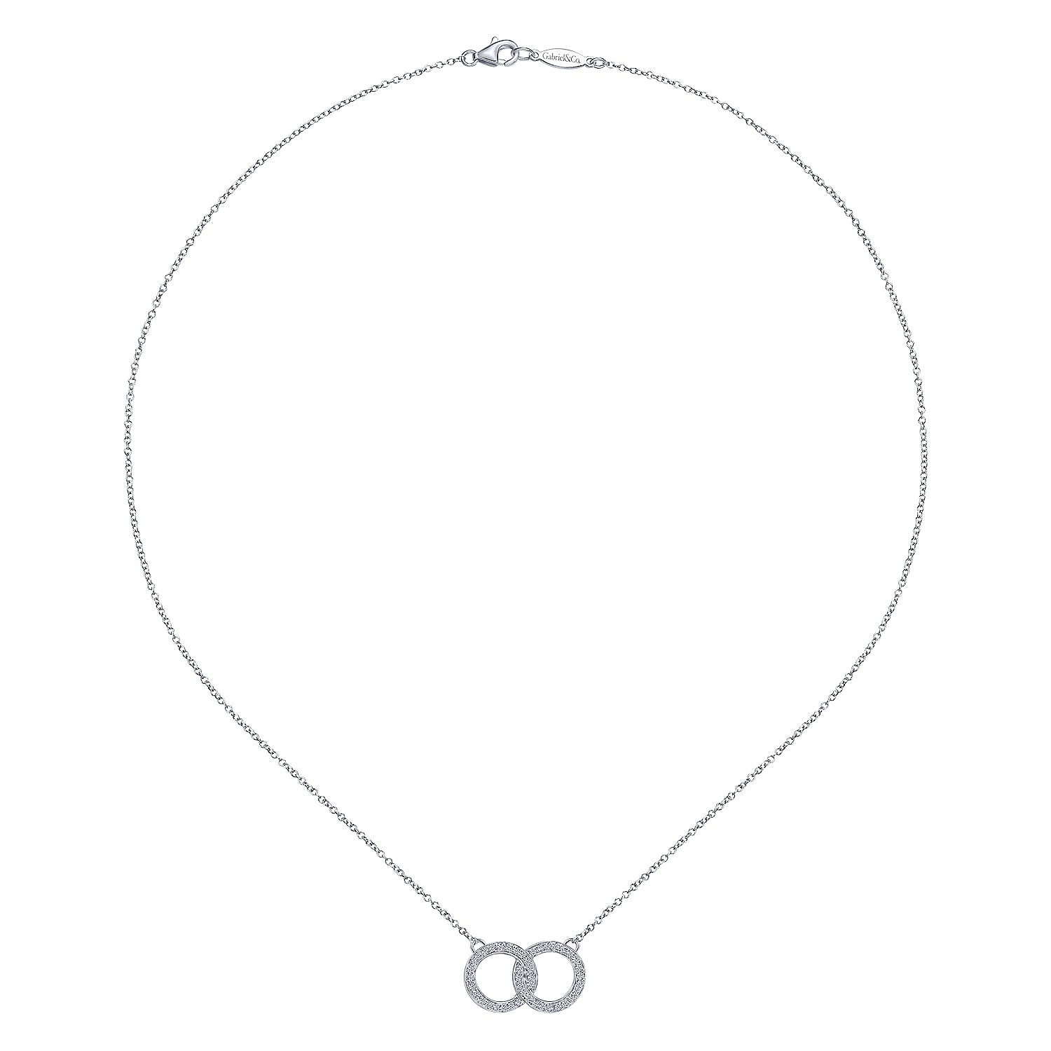 14K White Gold Interlocking Diamond Circle Pendant Necklace