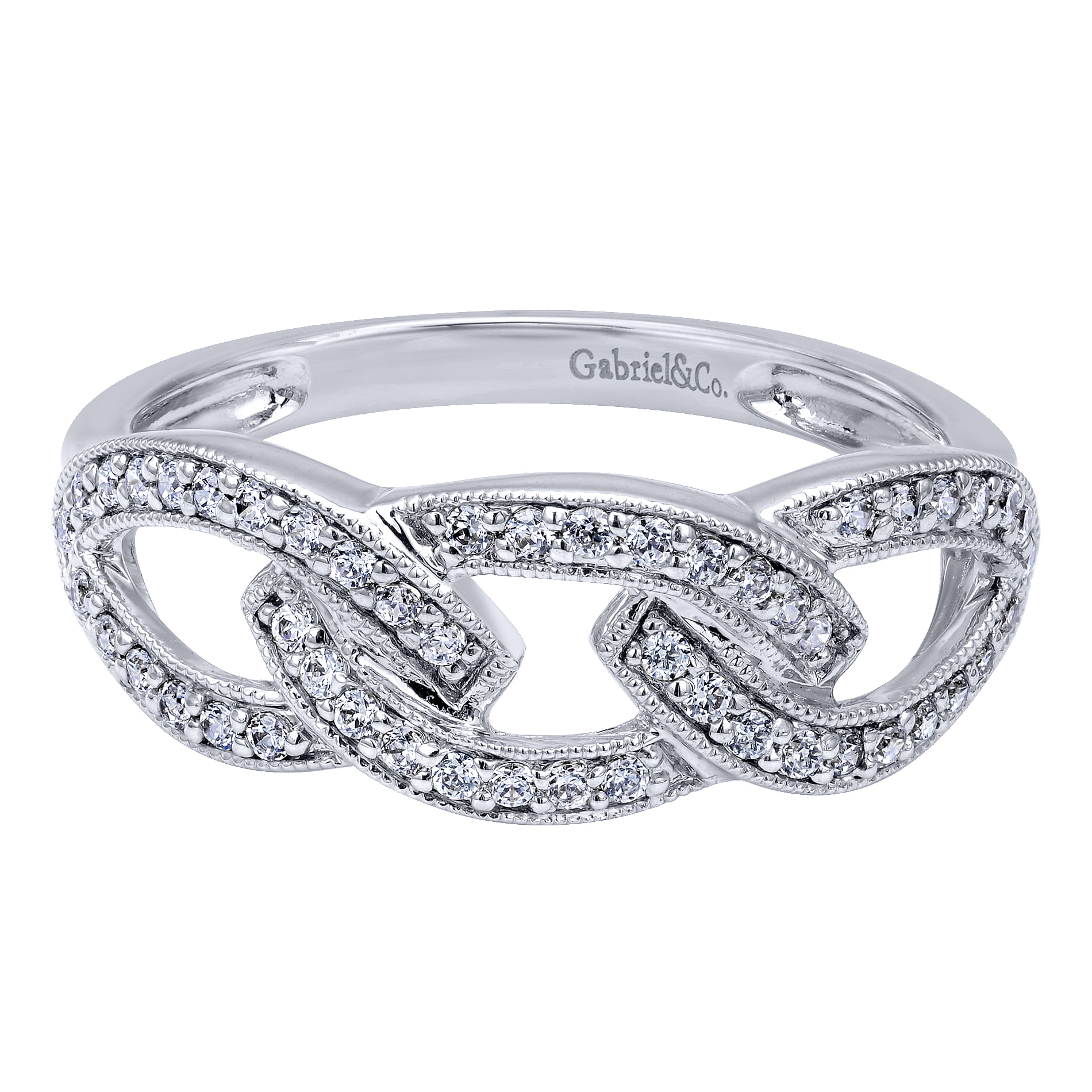 14K White Gold Interlocking Diamond Link Ring