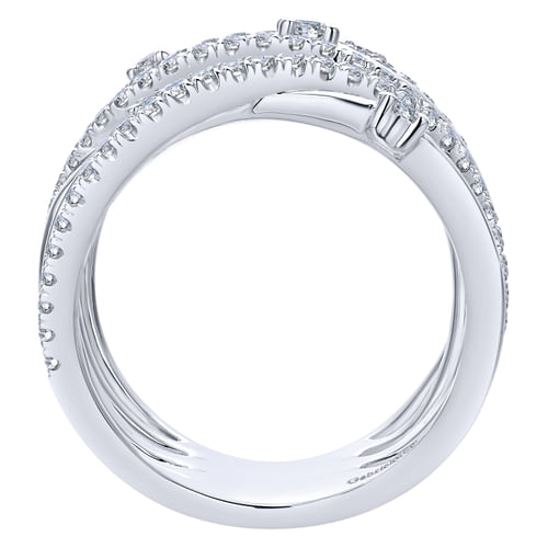 14K White Gold Intersecing Diamond Wide Criss Cross Ring