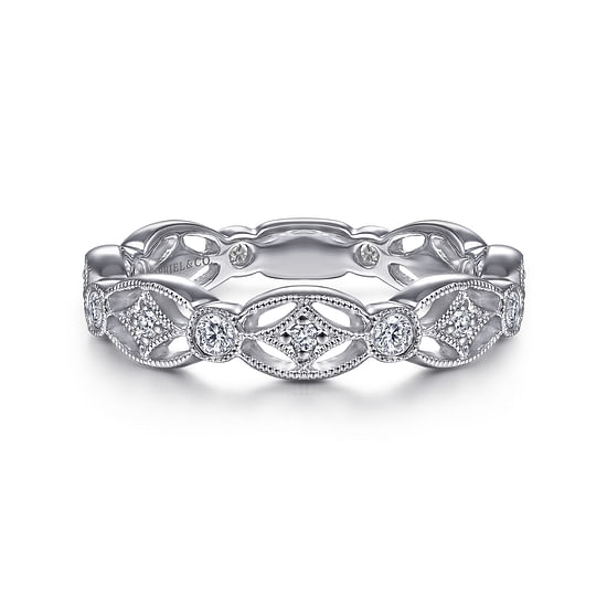 Gabriel - 14K White Gold Intricate Cutout Stackable Diamond Ring