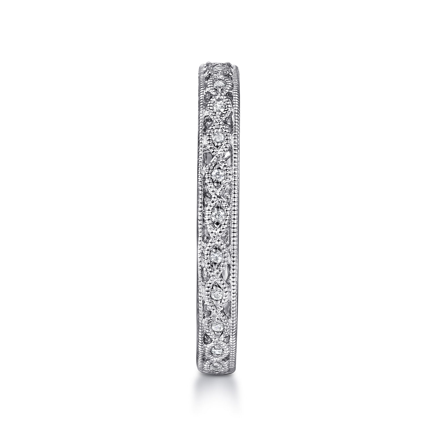 14K White Gold Intricate Cutout Stackable Diamond Ring