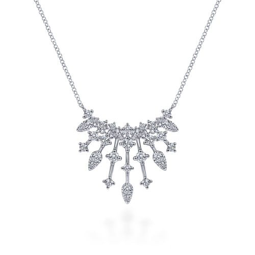 14K White Gold Intricate Diamond Fan Necklace