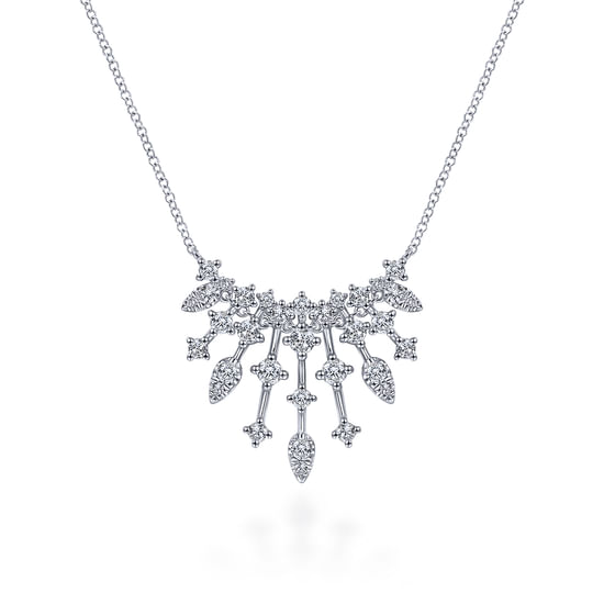 Gabriel - 14K White Gold Intricate Diamond Fan Necklace