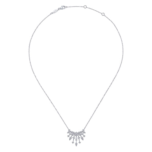 14K White Gold Intricate Diamond Fan Necklace