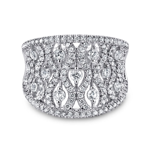 14K White Gold Intricate Openwork Diamond Wide Band Ring