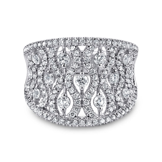 Gabriel - 14K White Gold Intricate Openwork Diamond Wide Band Ring