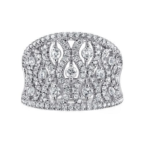 14K White Gold Intricate Openwork Diamond Wide Band Ring