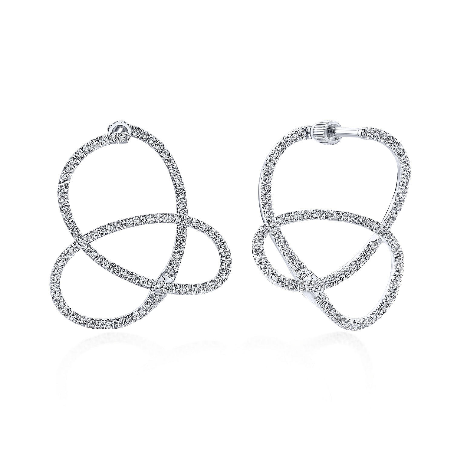 14K White Gold Intricate Twisted 25mm Diamond Hoop Earrings