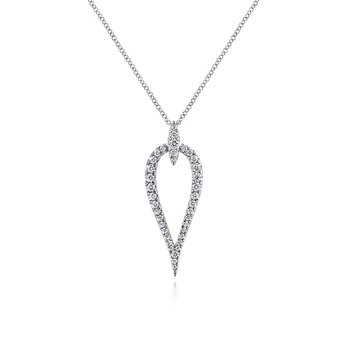 14K White Gold Inverted Diamond Teardrop Pendant Necklace