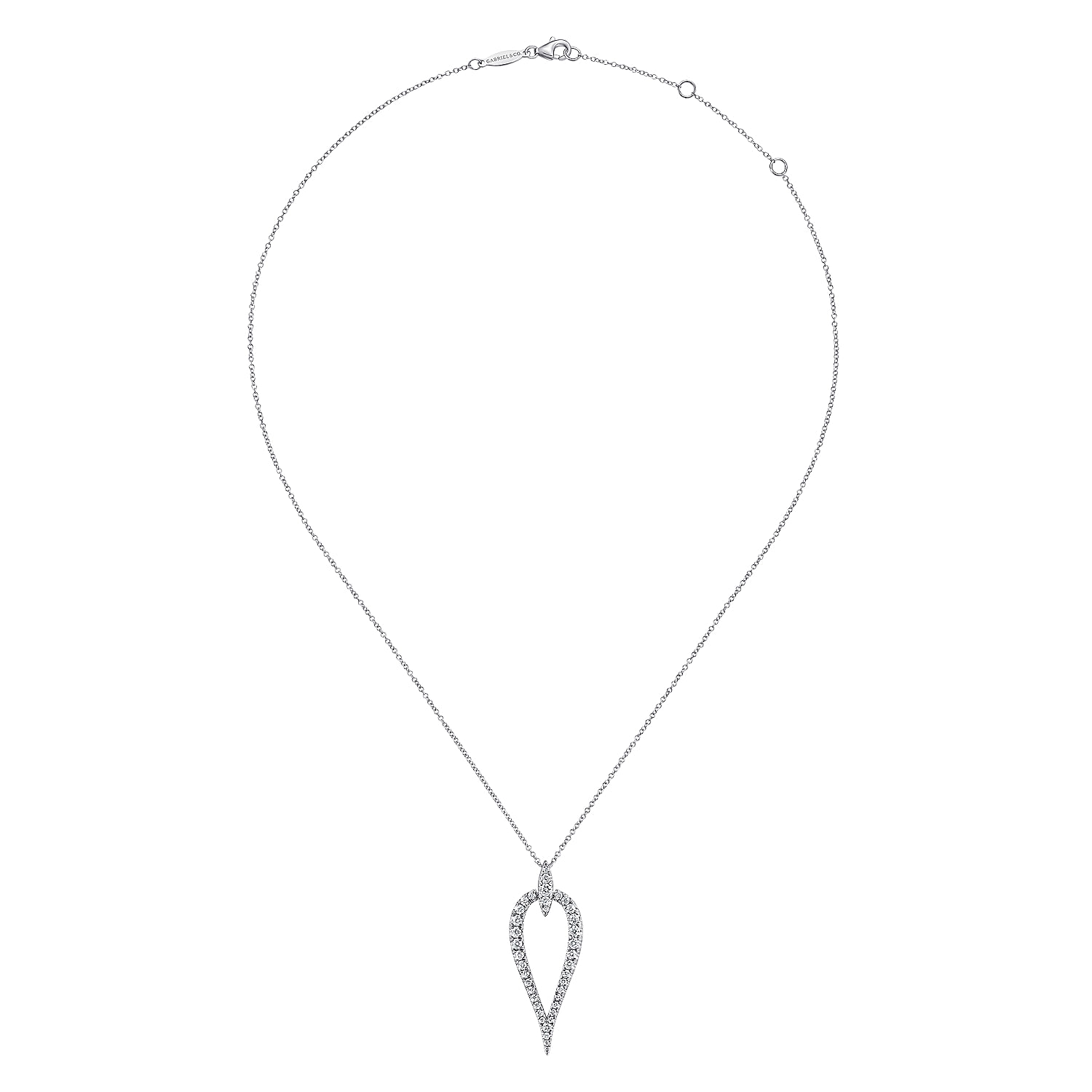 14K White Gold Inverted Diamond Teardrop Pendant Necklace