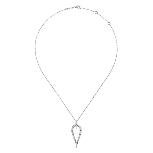 14K White Gold Inverted Diamond Teardrop Pendant Necklace