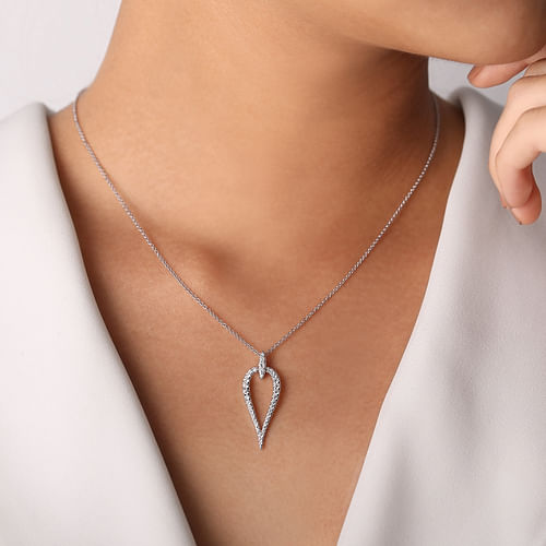 14K White Gold Inverted Diamond Teardrop Pendant Necklace