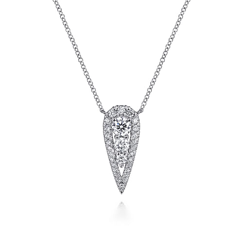 14K White Gold Inverted Teardrop Diamond Pendant Necklace