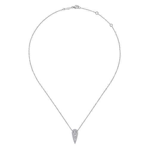 14K White Gold Inverted Teardrop Diamond Pendant Necklace