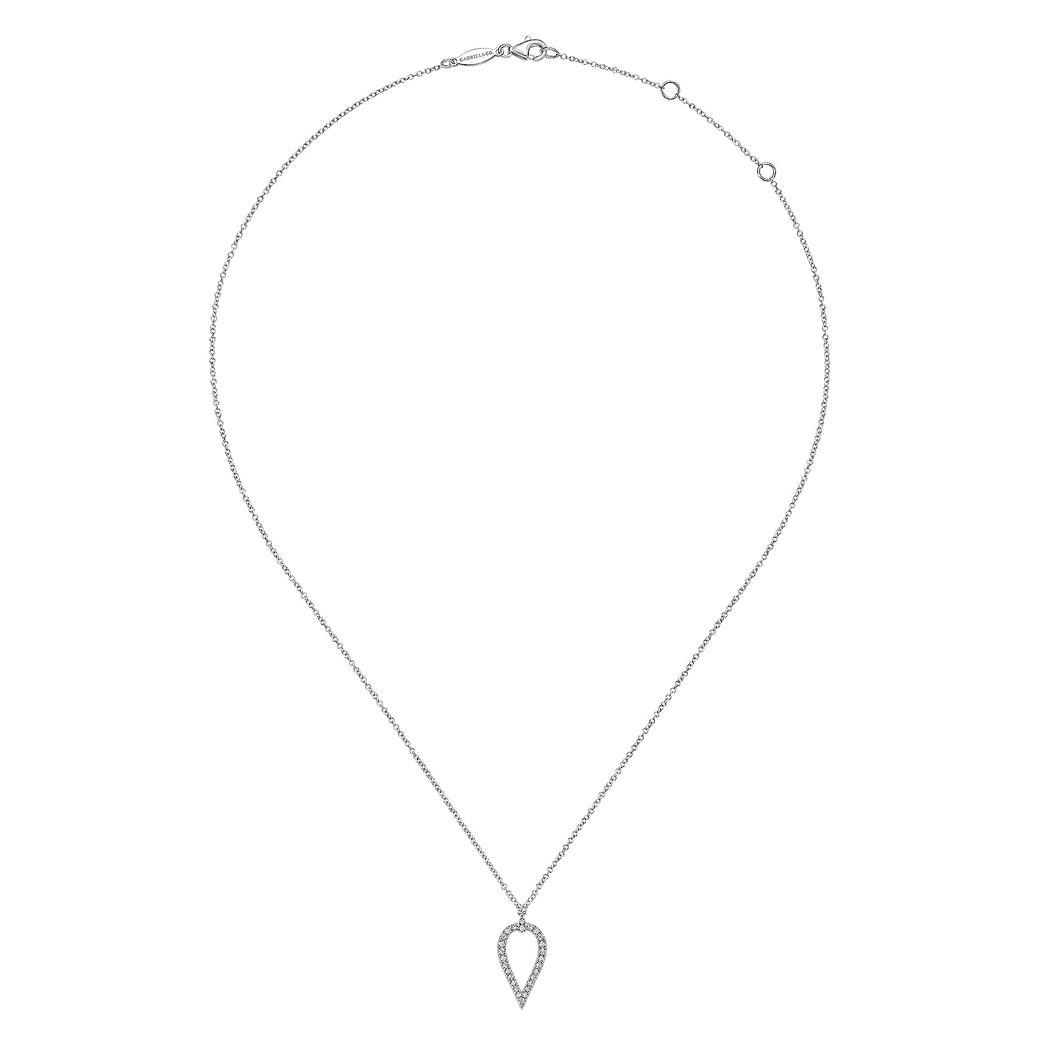 14K White Gold Inverted Teardrop Diamond Pendant Necklace
