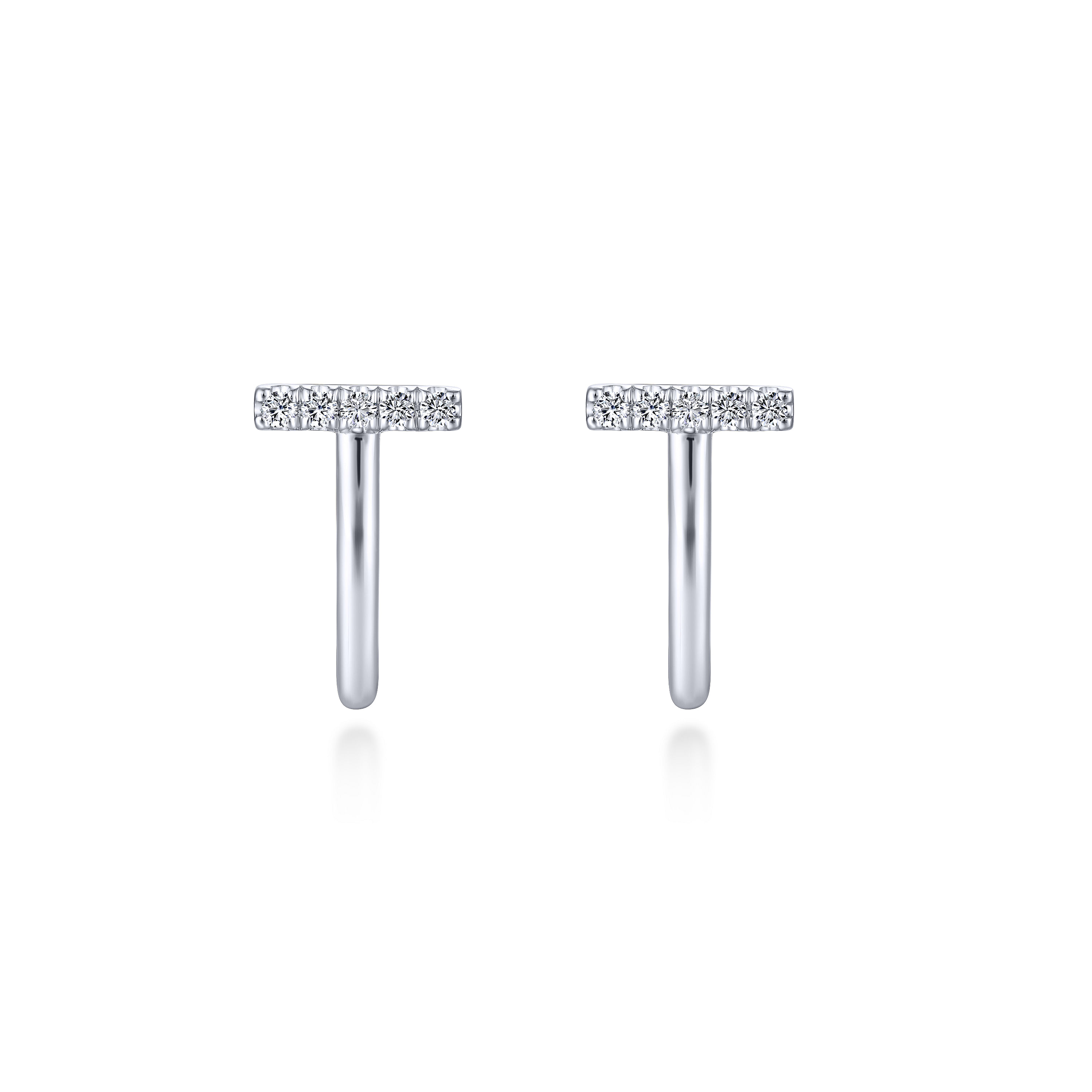 14K White Gold J Curve Diamond Bar Stud Earrings