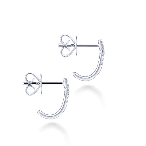 14K White Gold J Curve Diamond Cross Stud Earrings