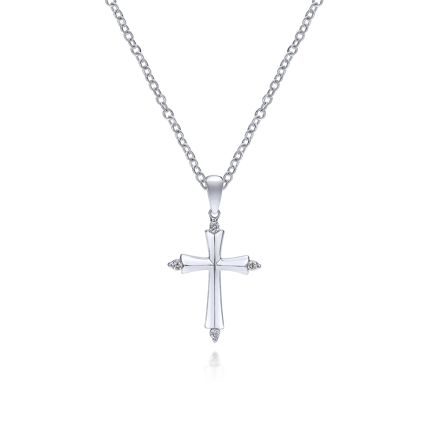14K White Gold Knife-Edge Cross Pendant Necklace with Diamond Accents