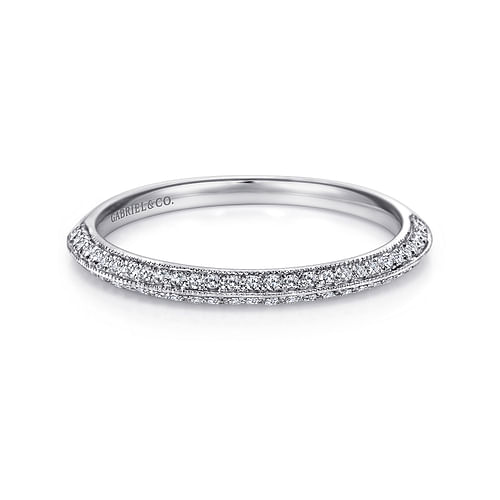 14K White Gold Knife Edge Diamond Anniversary Band with Milgrain