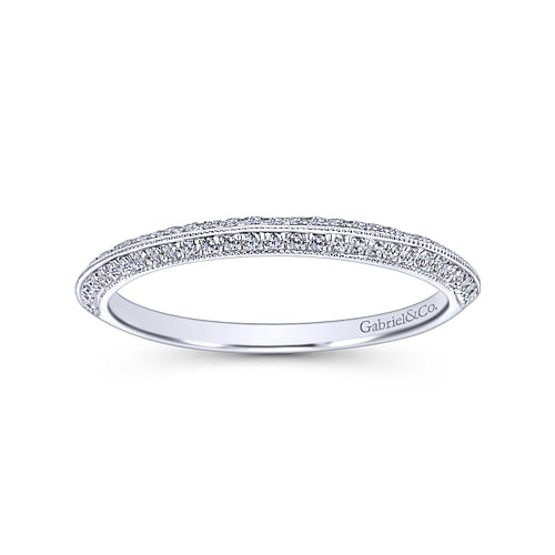 14K White Gold Knife Edge Diamond Anniversary Band with Milgrain