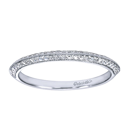 14K White Gold Knife Edge Diamond Anniversary Band with Milgrain