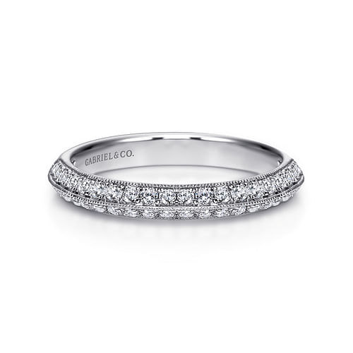 14K White Gold Knife Edge Diamond Anniversary Band with Milgrain