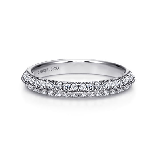 Gabriel - 14K White Gold Knife Edge Diamond Anniversary Band with Milgrain