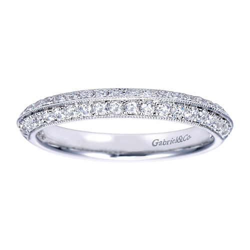 14K White Gold Knife Edge Diamond Anniversary Band with Milgrain