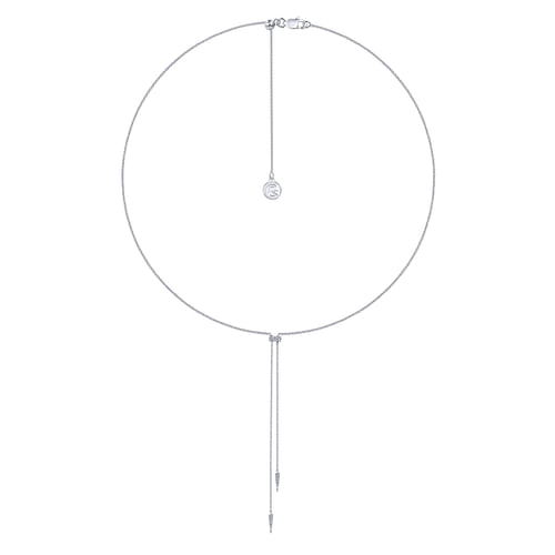14K White Gold Lariat Choker Necklace with Diamond Bar and Spikes