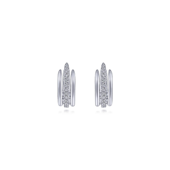 14K White Gold Layered 10mm Diamond Huggies angle 3
