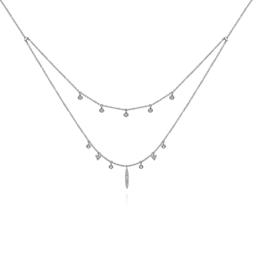 14K White Gold Layered Diamond Charm Drop Necklace