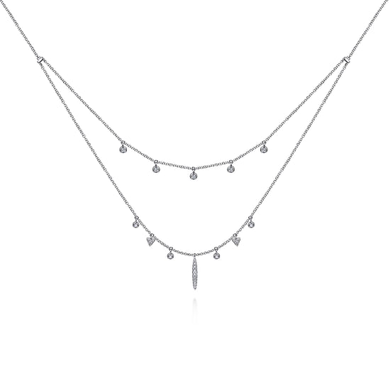 Gabriel - 14K White Gold Layered Diamond Charm Drop Necklace