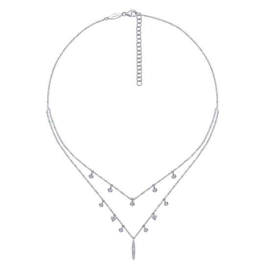 14K White Gold Layered Diamond Charm Drop Necklace angle 2