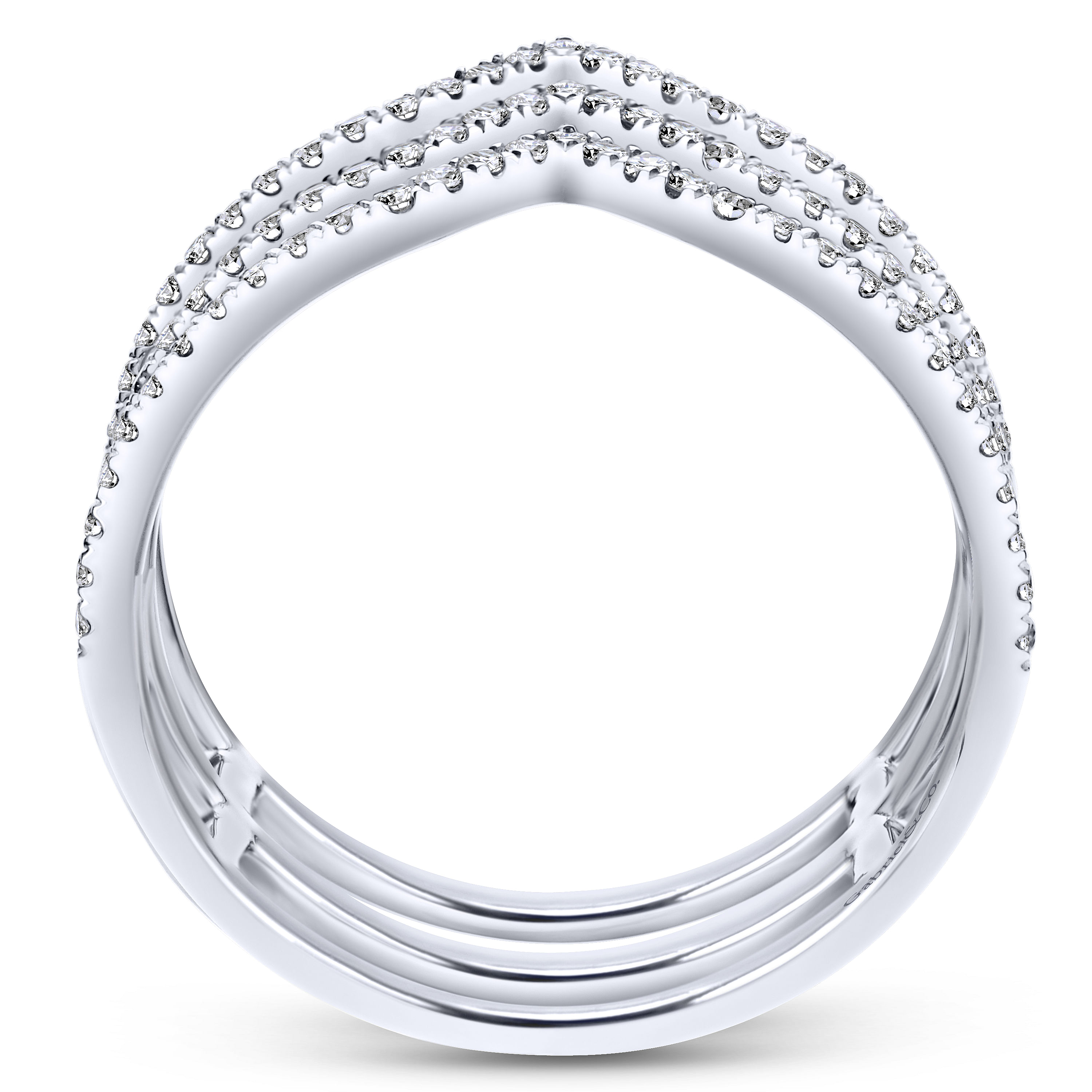 14K White Gold Layered Diamond Chevron Wide Band Ring