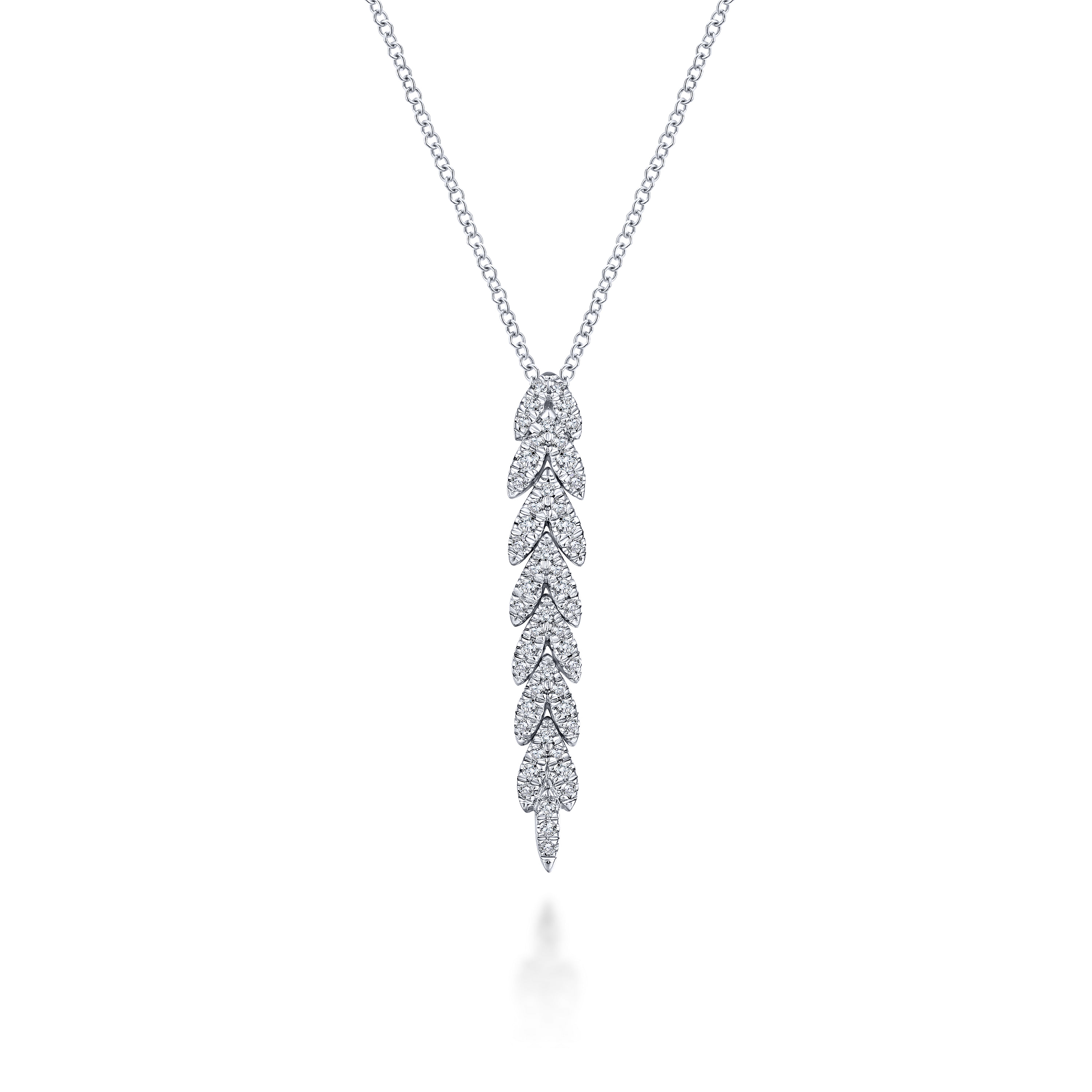 14K White Gold Layered Diamond Petal Pendant Necklace