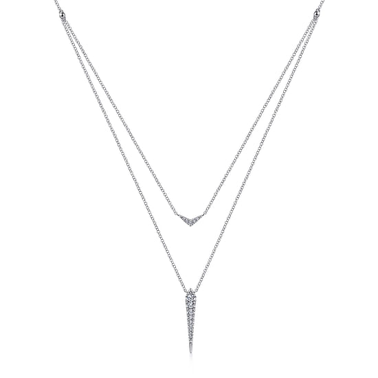 Gabriel - 14K White Gold Layered Pavé Diamond Bar and Spike Pendant Necklace