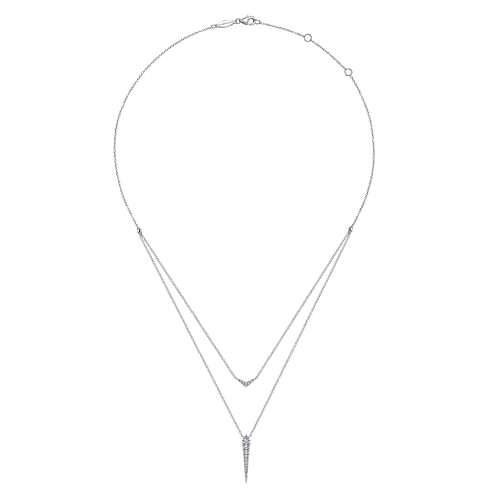 14K White Gold Layered Pavé Diamond Bar and Spike Pendant Necklace