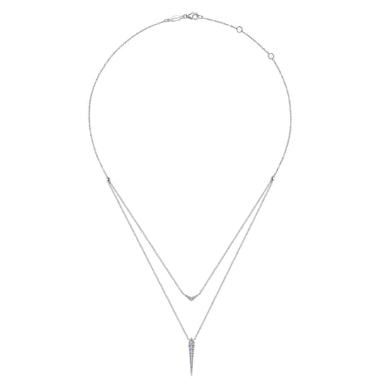 14K White Gold Layered Pavé Diamond Bar and Spike Pendant Necklace angle 2