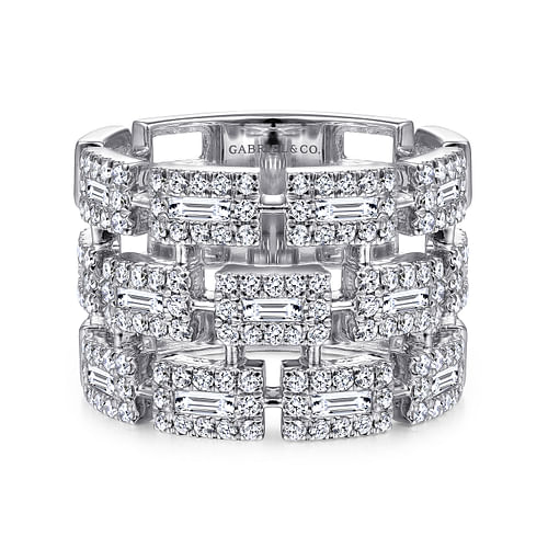 14K White Gold Layered Wide Band Diamond Ring