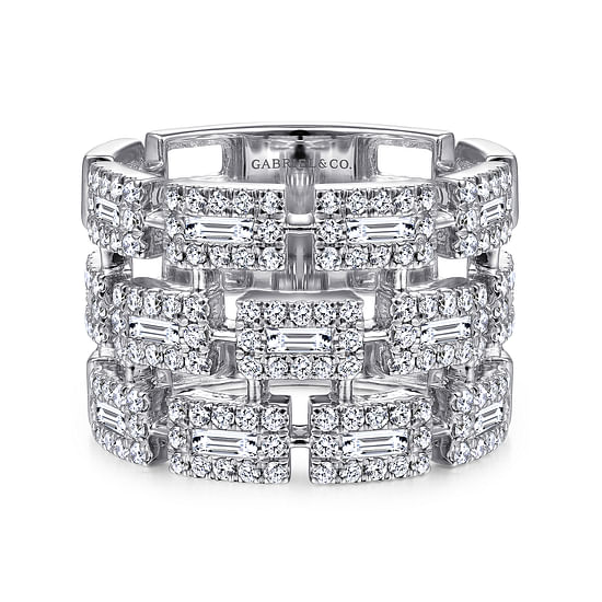 Gabriel - 14K White Gold Layered Wide Band Diamond Ring