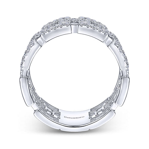 14K White Gold Layered Wide Band Diamond Ring