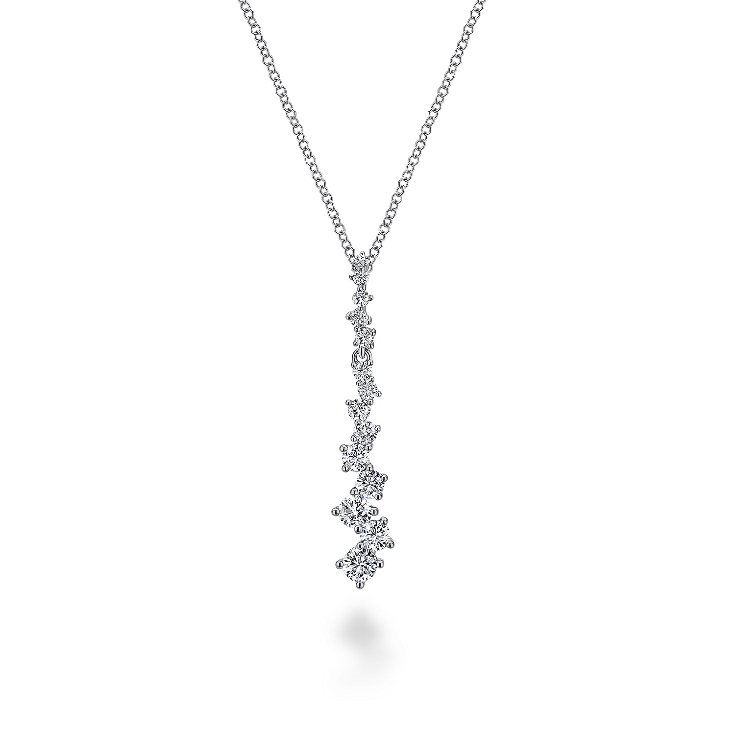 14K White Gold Linear Diamond Cluster Pendant Necklace