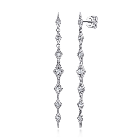 Gabriel - 14K White Gold Linear Diamond Station Drop Earrings