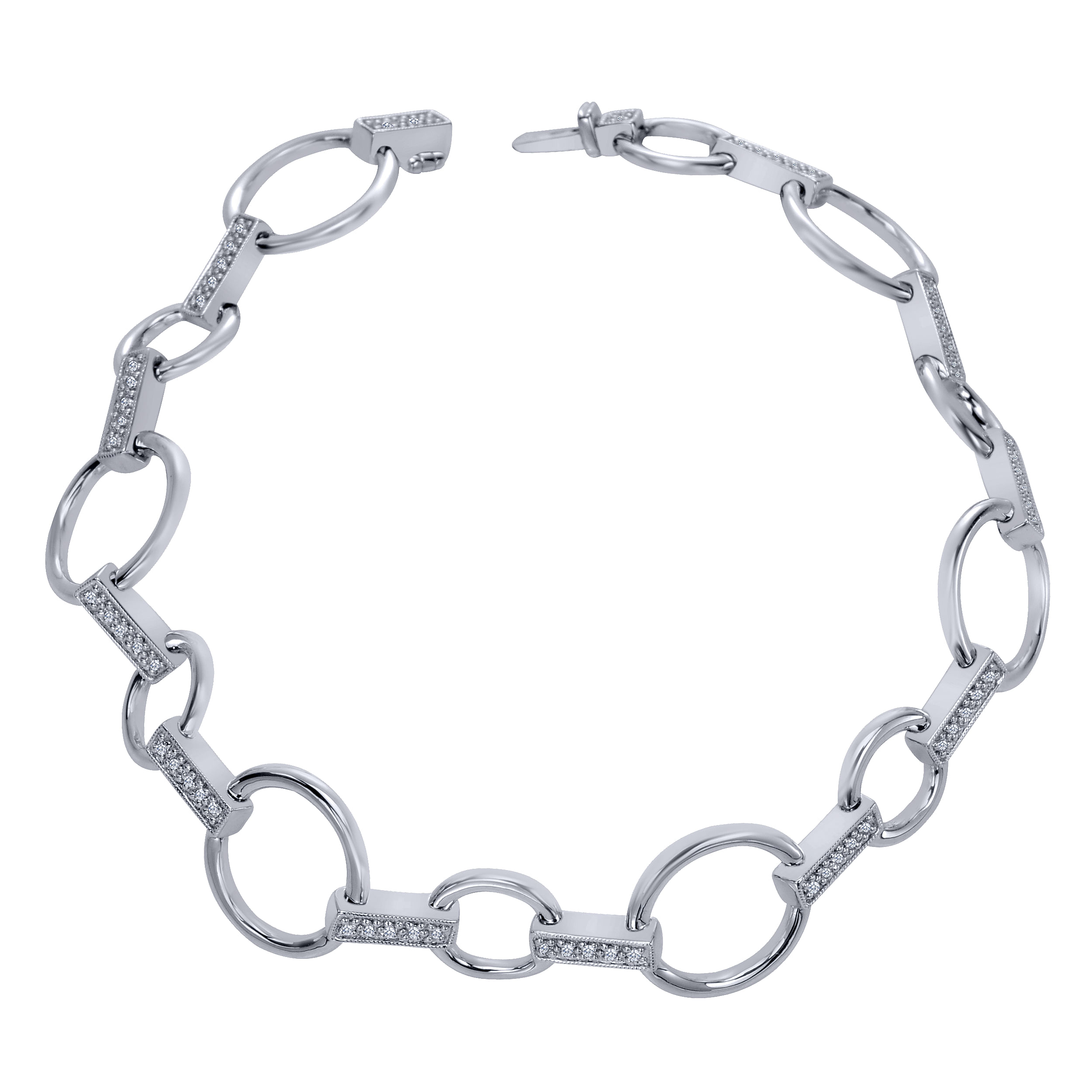 14K White Gold Link Bracelet with Diamond Bar Connectors