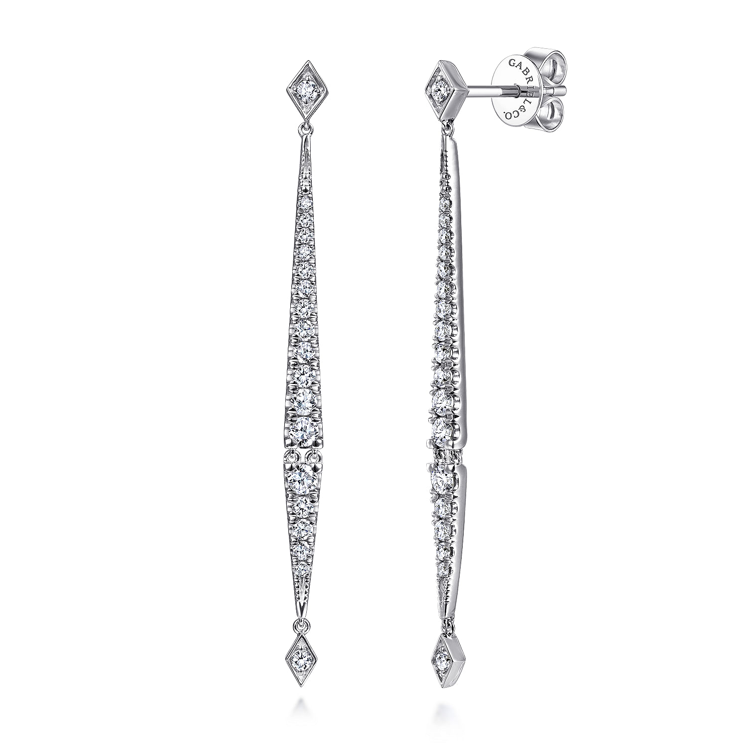 Gabriel - 14K White Gold Long Diamond Bar Drop Earrings