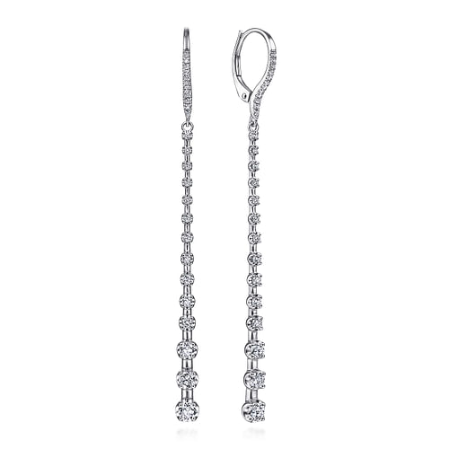 14K White Gold Long Graduating Diamond Bar Earrings