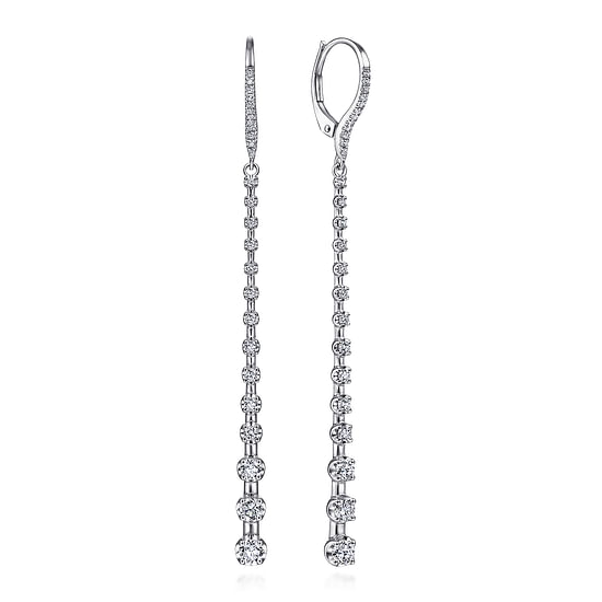 Gabriel - 14K White Gold Long Graduating Diamond Bar Earrings