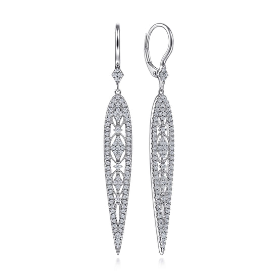 Gabriel - 14K White Gold Long Teardrop Diamond Earrings