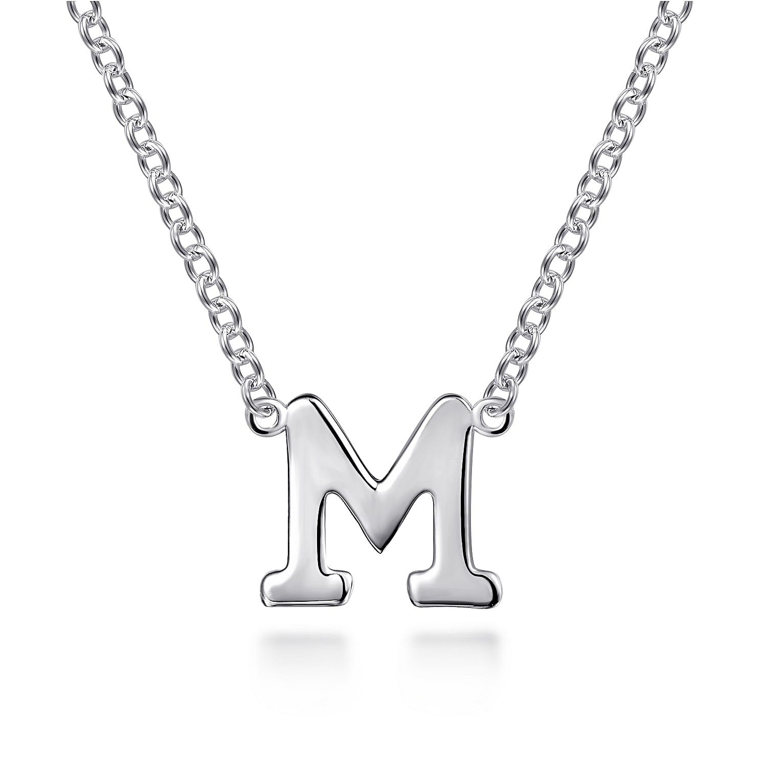 14K White Gold M Initial Necklace